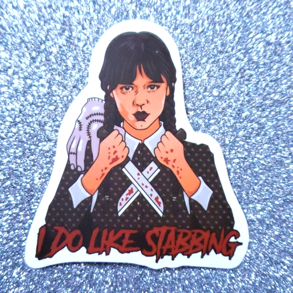 ADDAMS FAMILY waterproof sticker Wednesday Quote stabbing